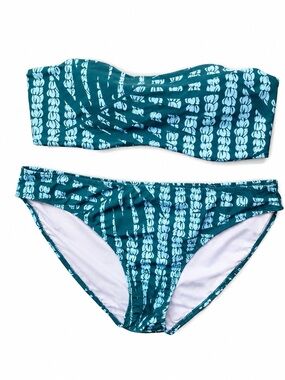 Cute Teal Tropical Print Strapless Bikini Set – Size XL